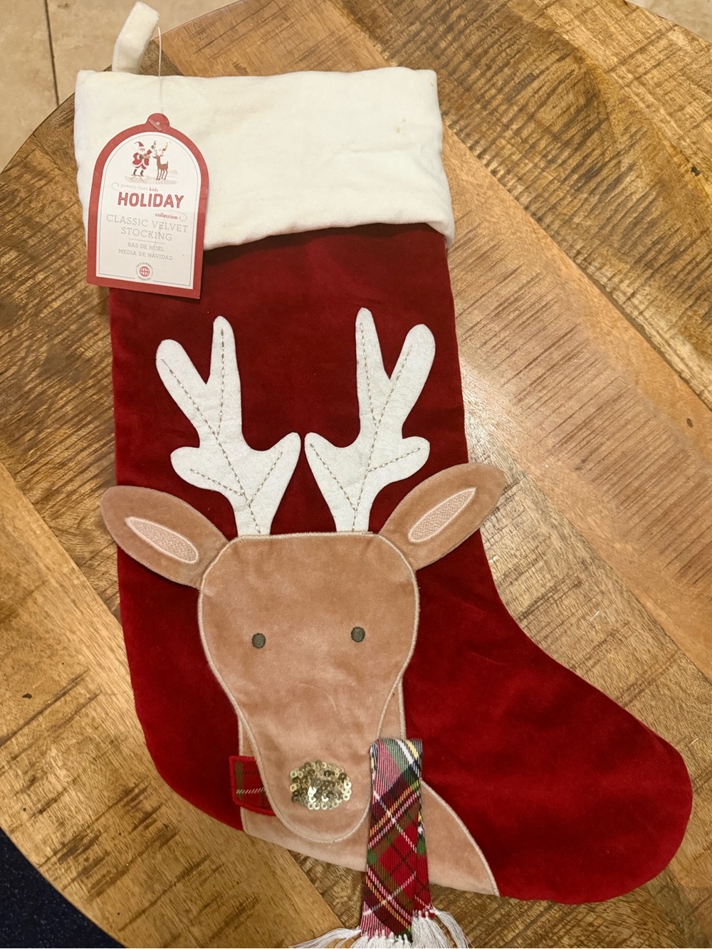 Pottery Barn Kids Reindeer Classic Velvet Christmas Stocking NWT